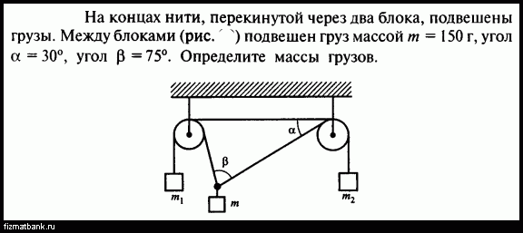 Груз перекинут через блок