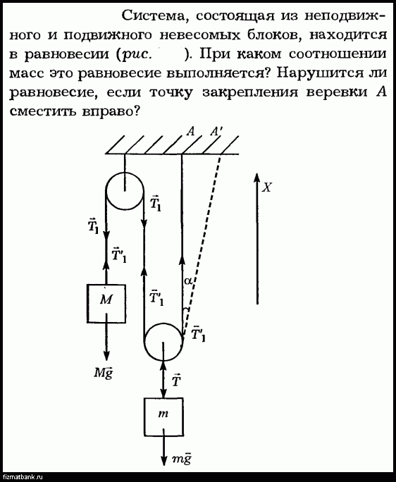 На рисунке показана система состоящая из очень легкого рычага и невесомого подвижного блока к оси