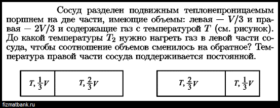 Горизонтальный сосуд разделен подвижным поршнем