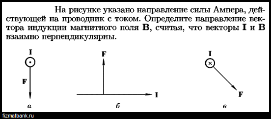 Укажите направления силы действующей на проводник