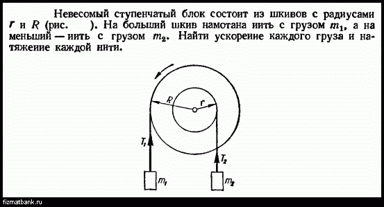 Ступенчатый блок имеет внутренний шкив радиусом