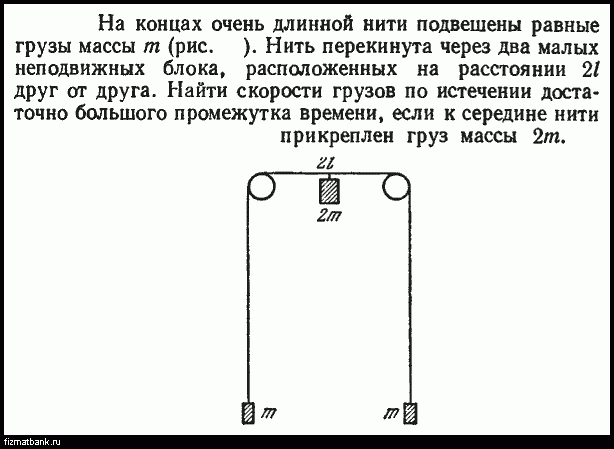 Через 2 неподвижных блока перекинута нить